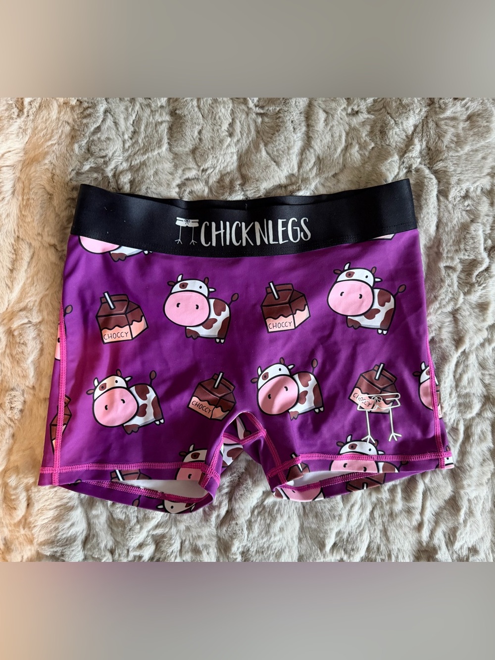 ChicknLegs Women's Purple Cow-Print Athletic Shorts